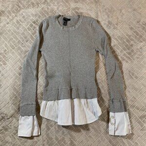 Forever 21 Womens Small Sweater Gray Crew Neck Fitted Business Office Career